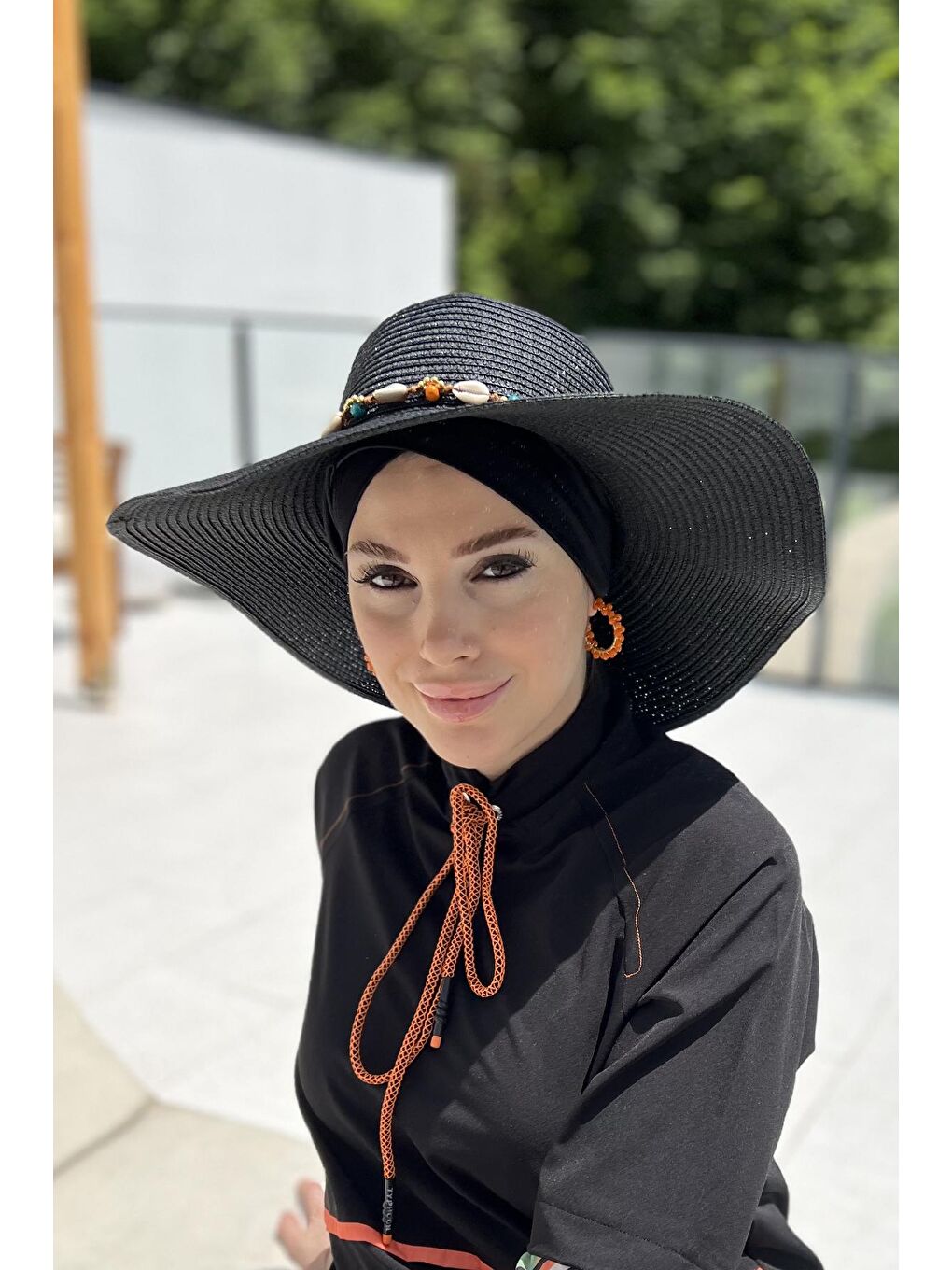 Deniz Kabuklu Hasır Şapka RŞ-104 Siyah-2