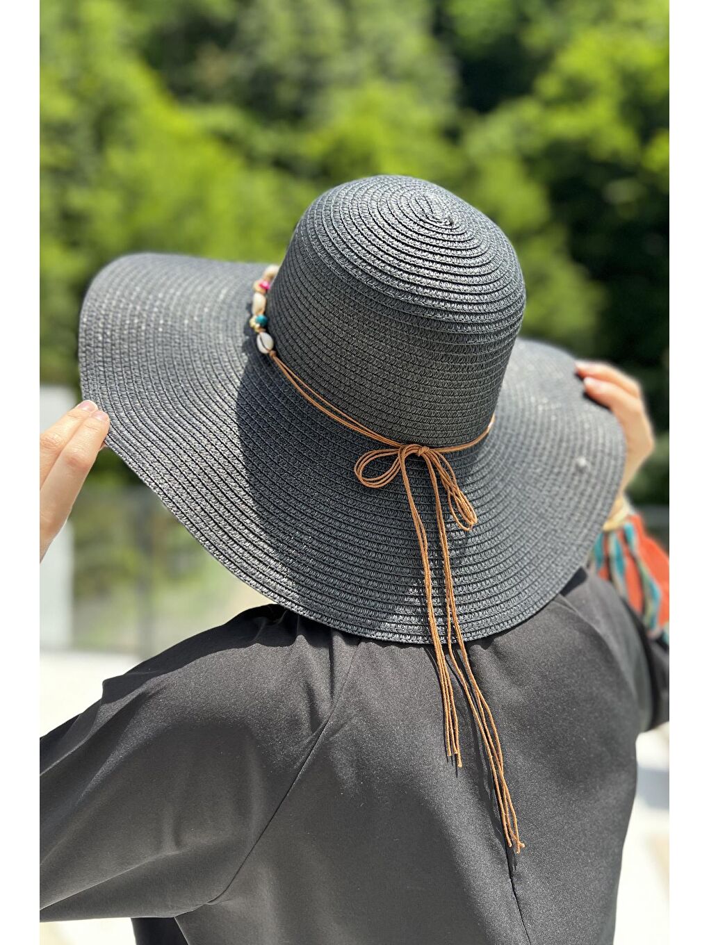 Deniz Kabuklu Hasır Şapka RŞ-104 Siyah-3