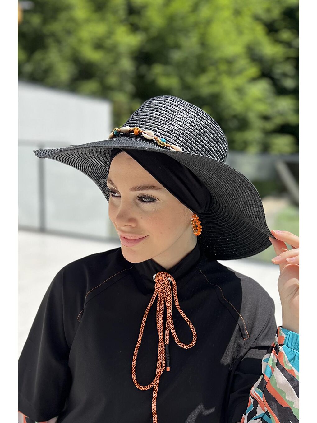 Deniz Kabuklu Hasır Şapka RŞ-104 Siyah-4