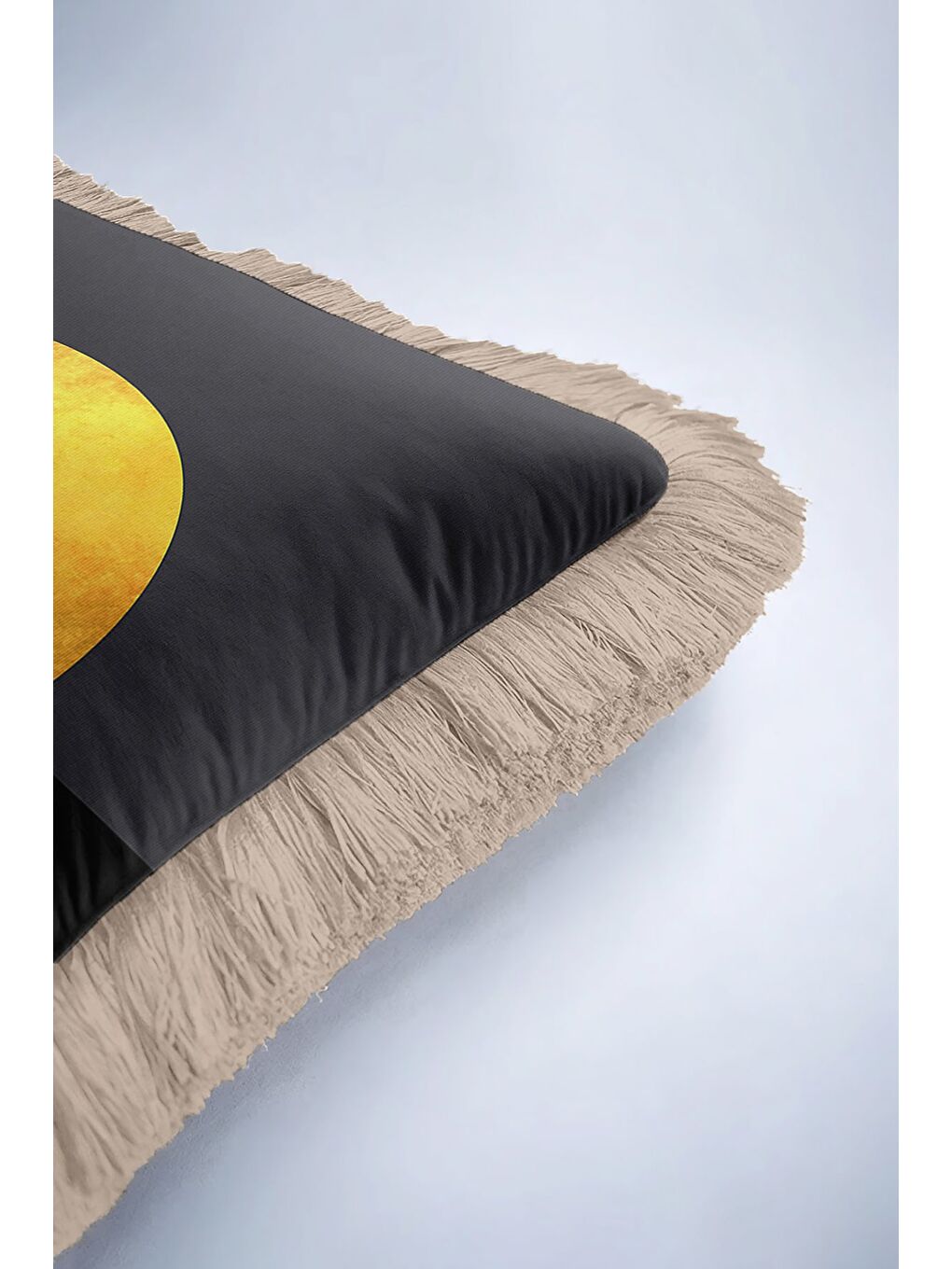 Karışık Lüks Geometrik Saçaklı Yastık Kılıfı - Minimalist Modern Antrasit Altın Renk Püsküllü Kırlent Kılıfı-6
