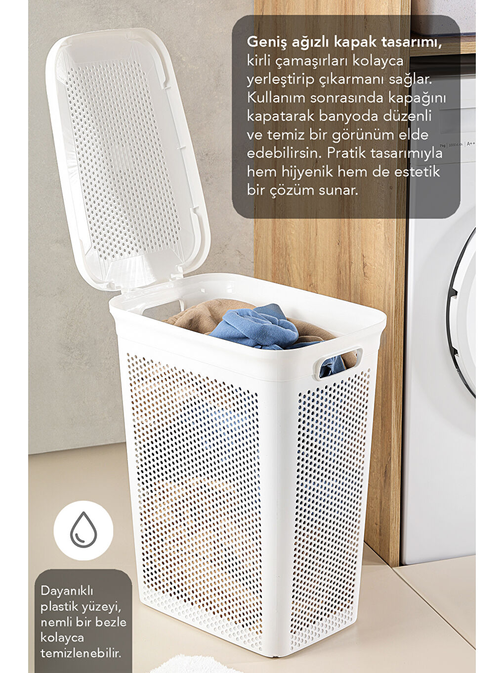 Beyaz 2'li Kirli Çamaşır Sepeti Seti 40 l-2