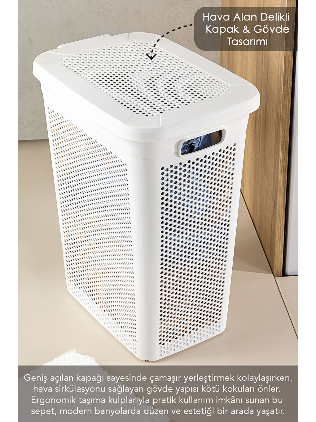 Beyaz 2'li Kirli Çamaşır Sepeti Seti 40 l-3