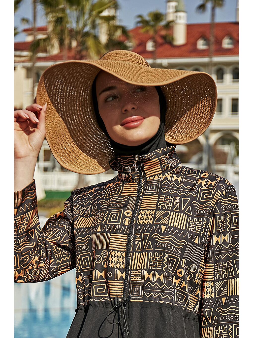 Kahverengi Fiyonklu Katlanabilir Vizör Hasır Şapka Güneş Koruyucu Siperlik RŞ-78 Camel-1