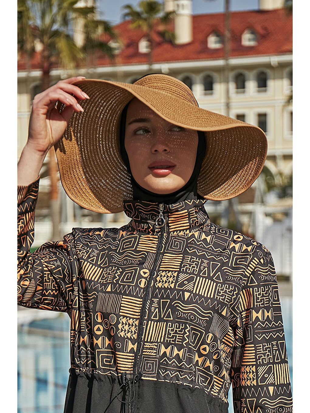 Kahverengi Fiyonklu Katlanabilir Vizör Hasır Şapka Güneş Koruyucu Siperlik RŞ-78 Camel-3