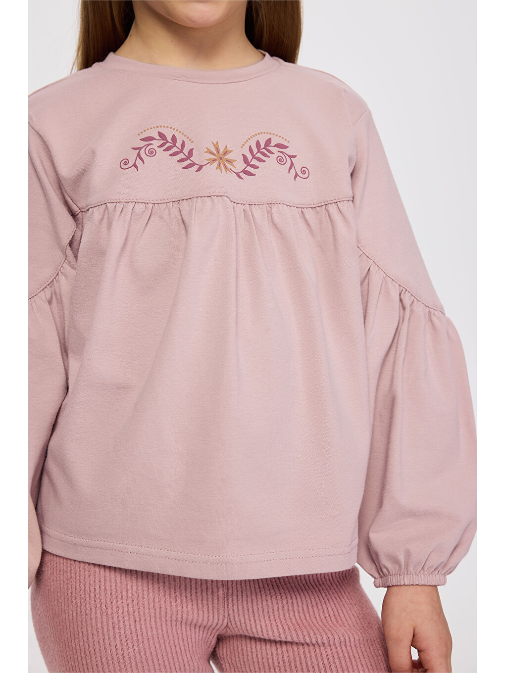 Pembe Kız Çocuk Uzun Kollu Pudra Tişört-5