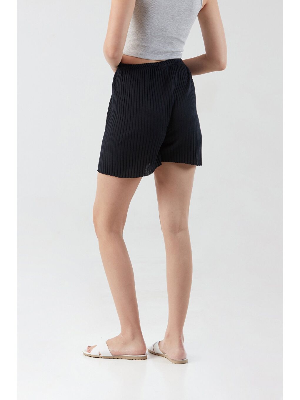 Lacivert Fitilli Bağcıklı Penye Şort-3