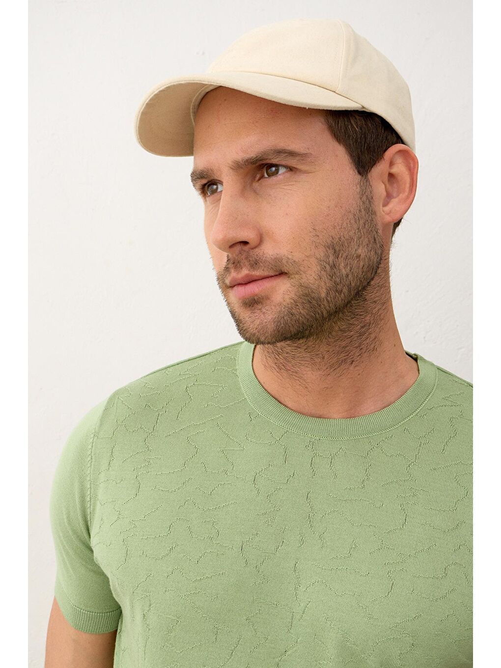 Modelli Bisiklet Yaka Slim-Fit Yazlık Triko Tişört Yeşil-1