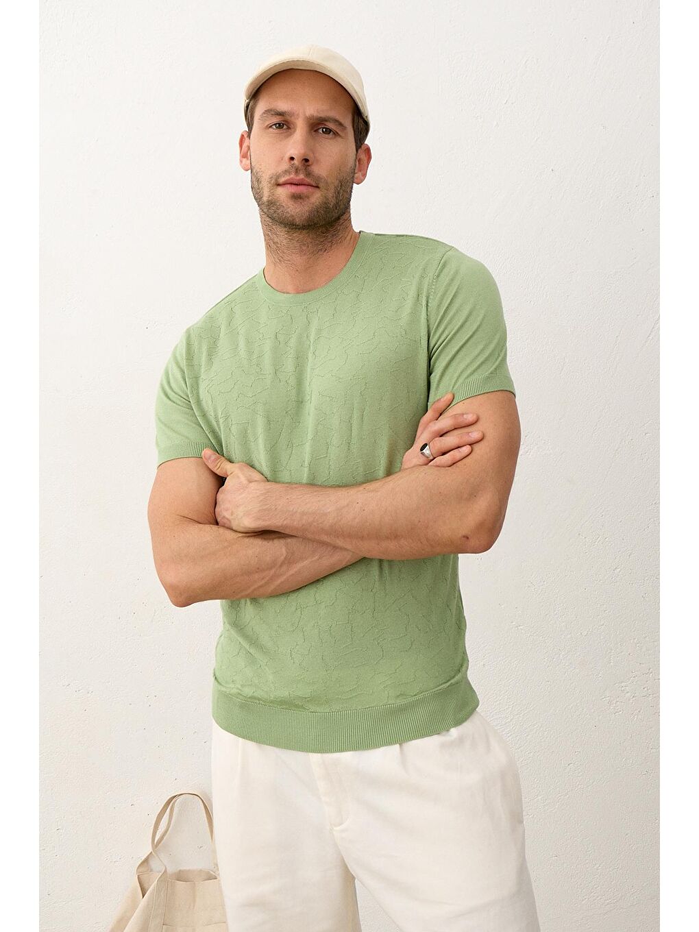 Modelli Bisiklet Yaka Slim-Fit Yazlık Triko Tişört Yeşil-2