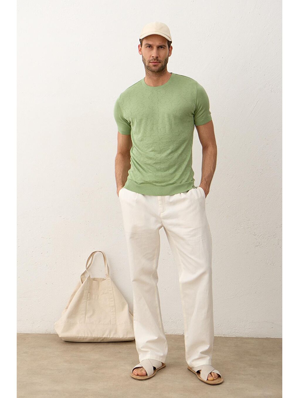 Modelli Bisiklet Yaka Slim-Fit Yazlık Triko Tişört Yeşil-3