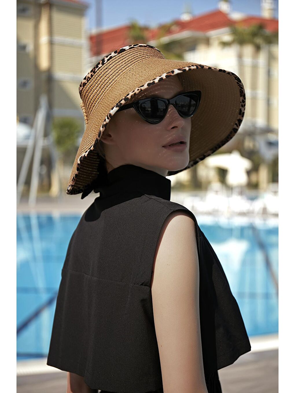 Bej Katlanabilir Vizör Hasır Şapka Güneş Koruyucu Siperlik RŞ-80 Leopar Biyeli Camel