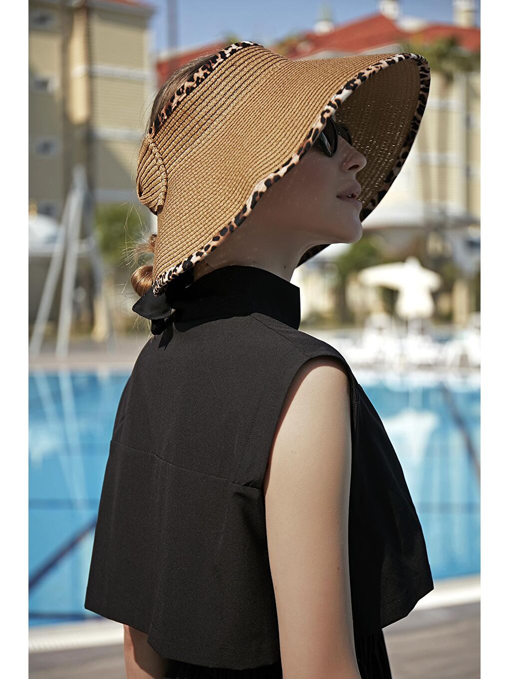 Bej Katlanabilir Vizör Hasır Şapka Güneş Koruyucu Siperlik RŞ-80 Leopar Biyeli Camel-1