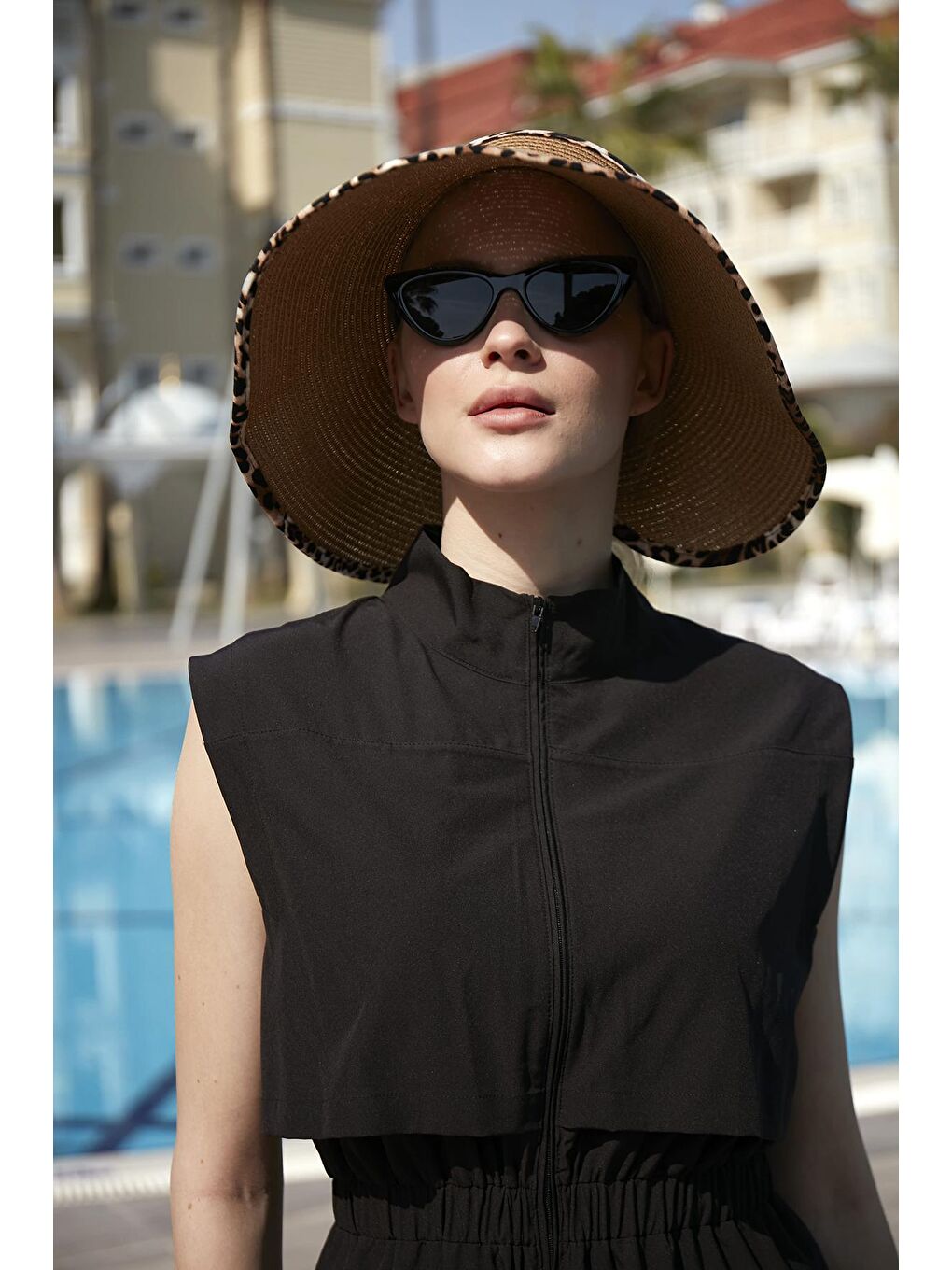 Bej Katlanabilir Vizör Hasır Şapka Güneş Koruyucu Siperlik RŞ-80 Leopar Biyeli Camel-2