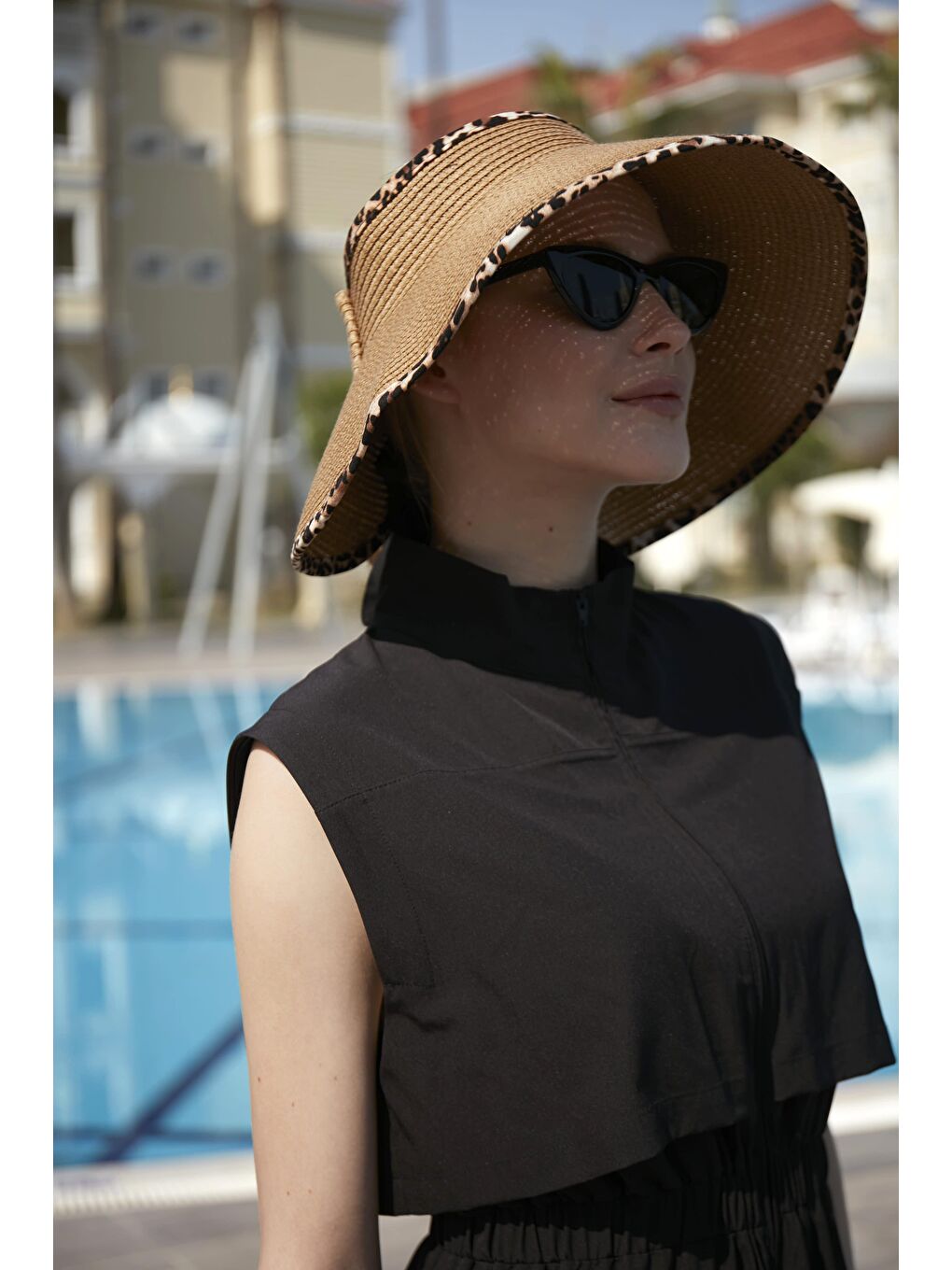 Bej Katlanabilir Vizör Hasır Şapka Güneş Koruyucu Siperlik RŞ-80 Leopar Biyeli Camel-3