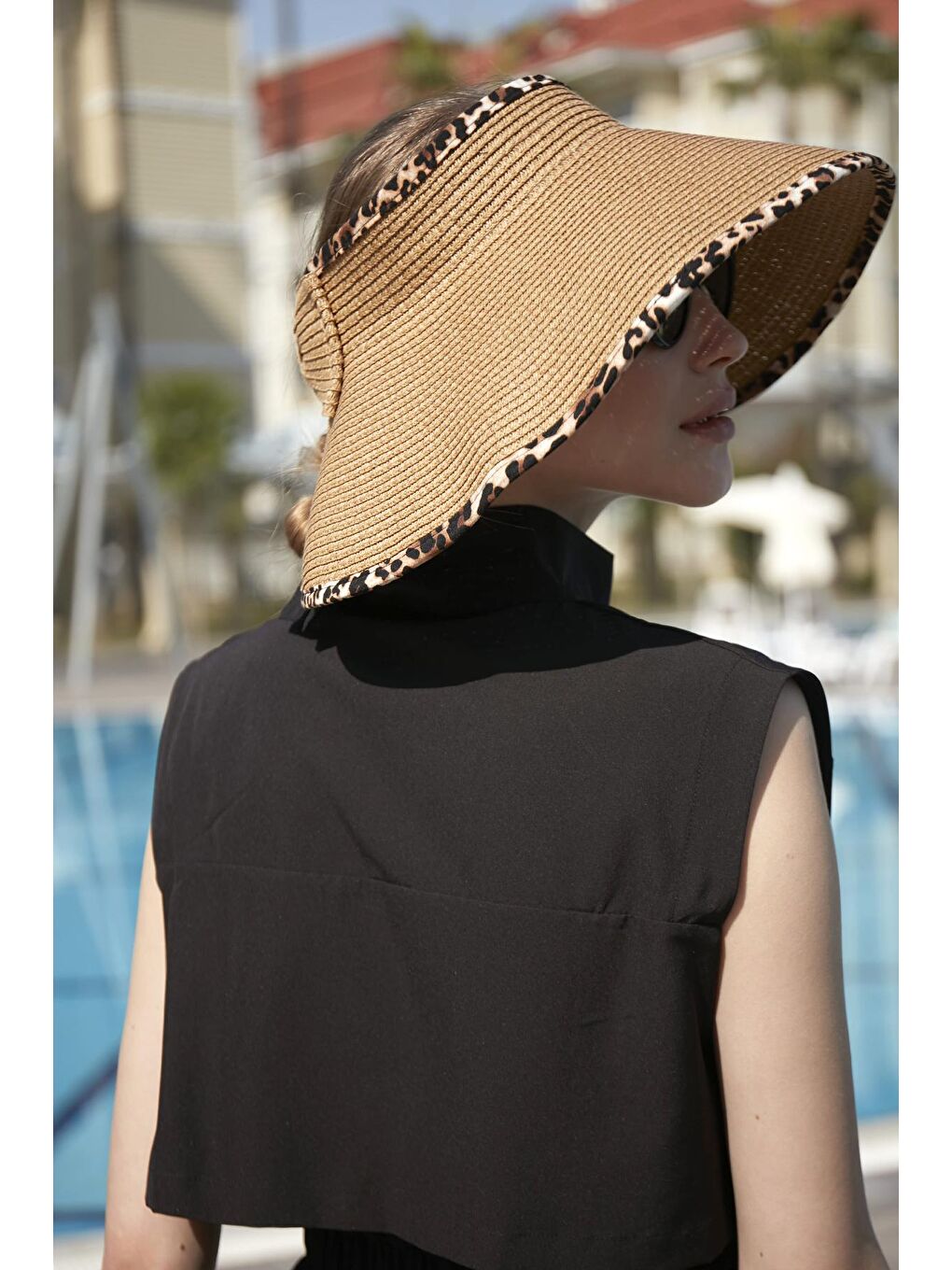 Bej Katlanabilir Vizör Hasır Şapka Güneş Koruyucu Siperlik RŞ-80 Leopar Biyeli Camel-4