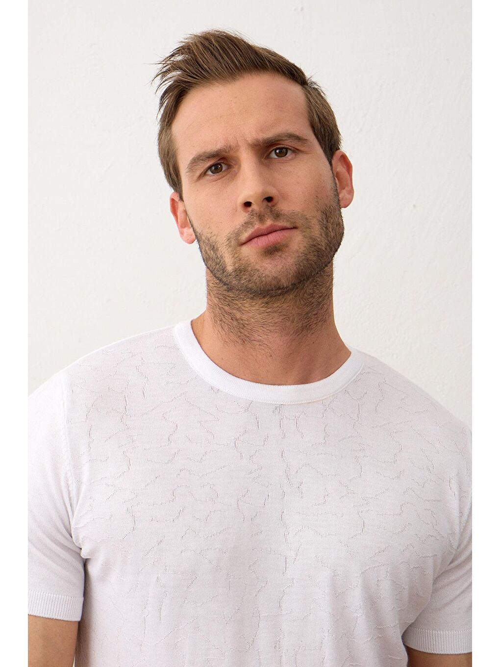 Modelli Bisiklet Yaka Slim-Fit Yazlık Triko Tişört Beyaz-1