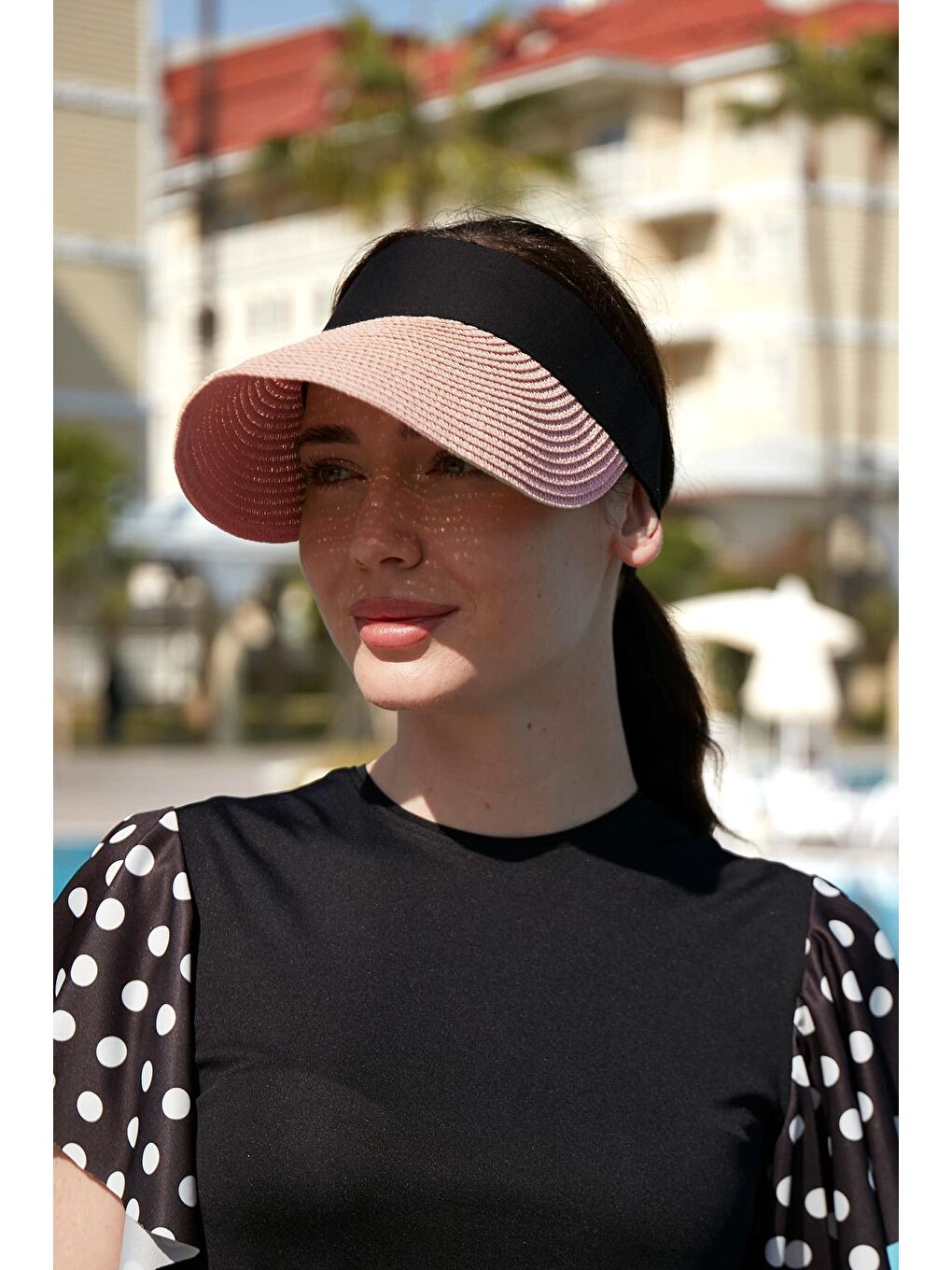 Remsa Mayo Pembe Pudra Katlanır Hasır Vizör Şapka Güneş Koruyucu Siperlik RŞ-43 - 1