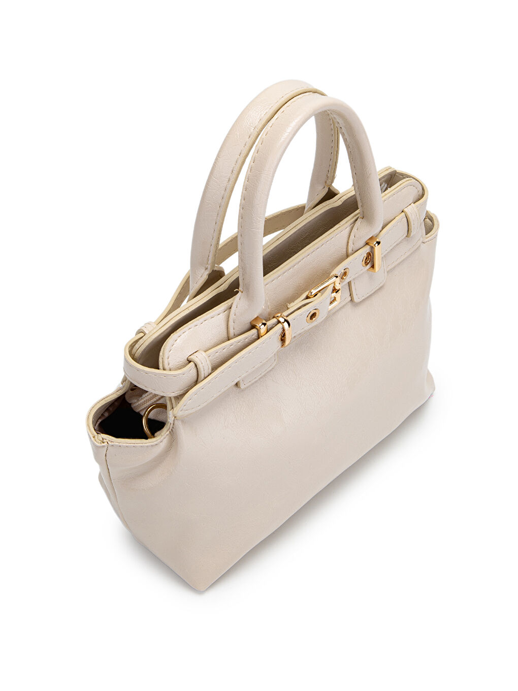 Ekru Kemer Detaylı Suni Deri Kadın Çapraz Çanta Despina Krem-2