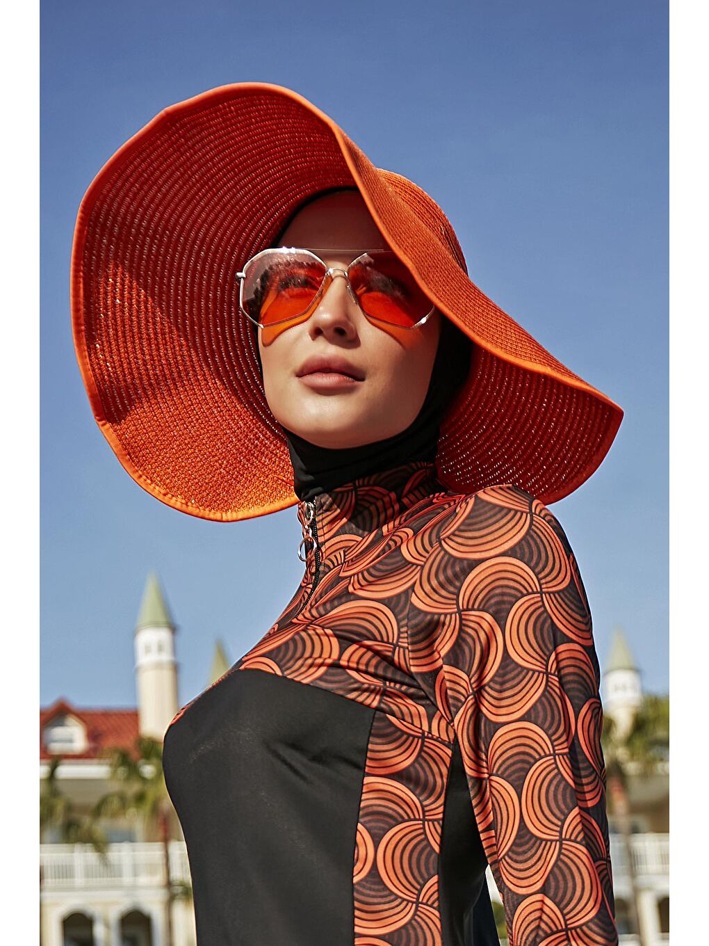 Fiyonklu Katlanabilir Vizör Hasır Şapka Güneş Koruyucu Siperlik RŞ-78 Turuncu