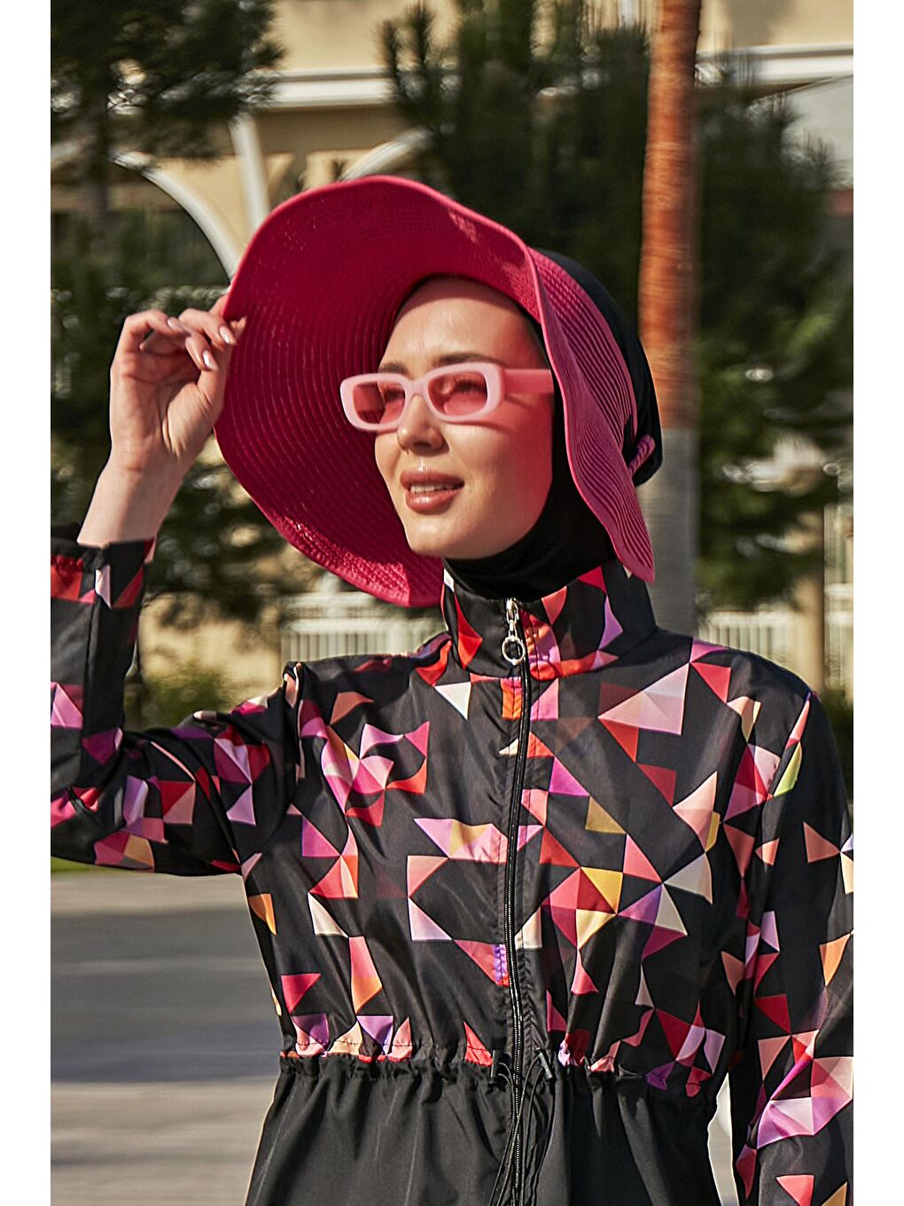 Fiyonklu Katlanabilir Vizör Hasır Şapka Güneş Koruyucu Siperlik RŞ-78 Fuşya-2