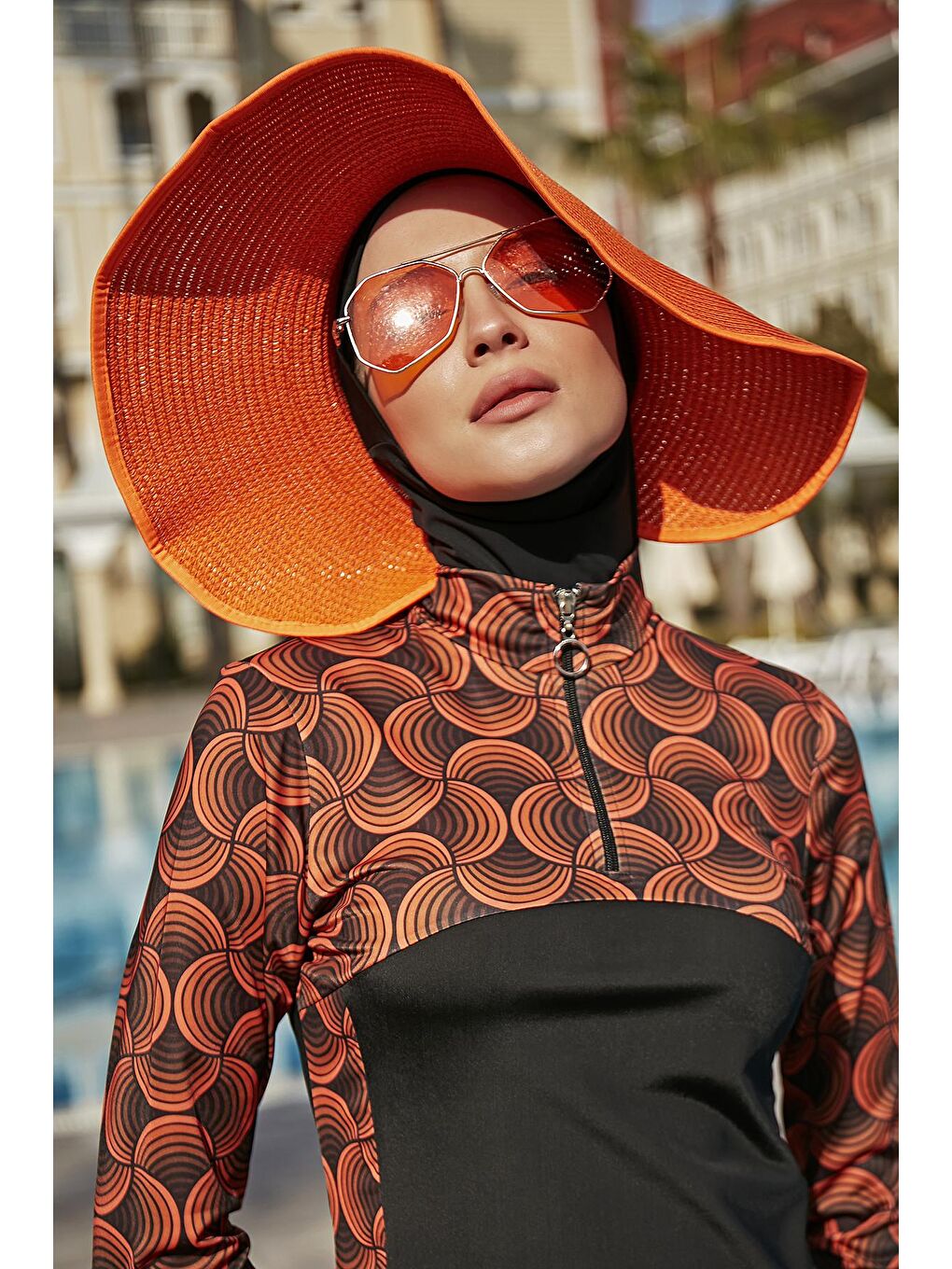 Fiyonklu Katlanabilir Vizör Hasır Şapka Güneş Koruyucu Siperlik RŞ-78 Turuncu-1