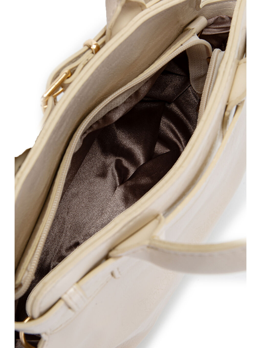 Ekru Kemer Detaylı Suni Deri Kadın Çapraz Çanta Despina Krem-5