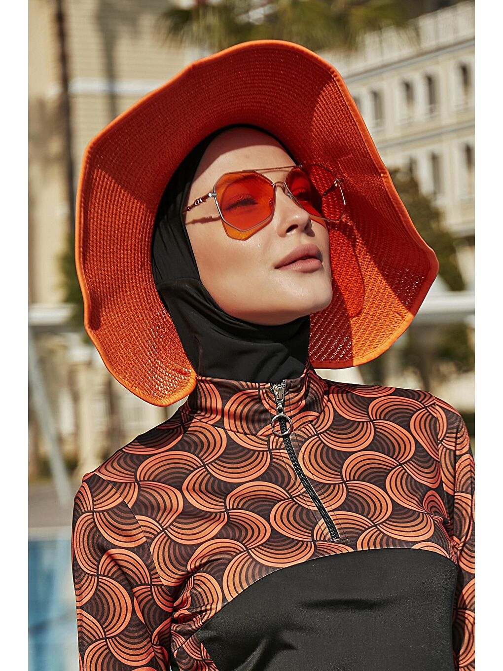 Fiyonklu Katlanabilir Vizör Hasır Şapka Güneş Koruyucu Siperlik RŞ-78 Turuncu-3