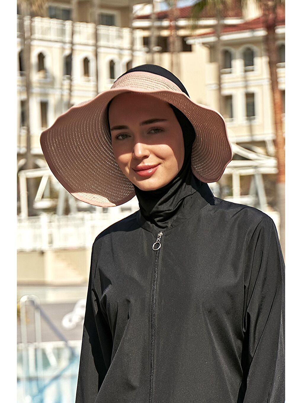 Pembe Fiyonklu Katlanabilir Vizör Hasır Şapka Güneş Koruyucu Siperlik RŞ-78 Pudra