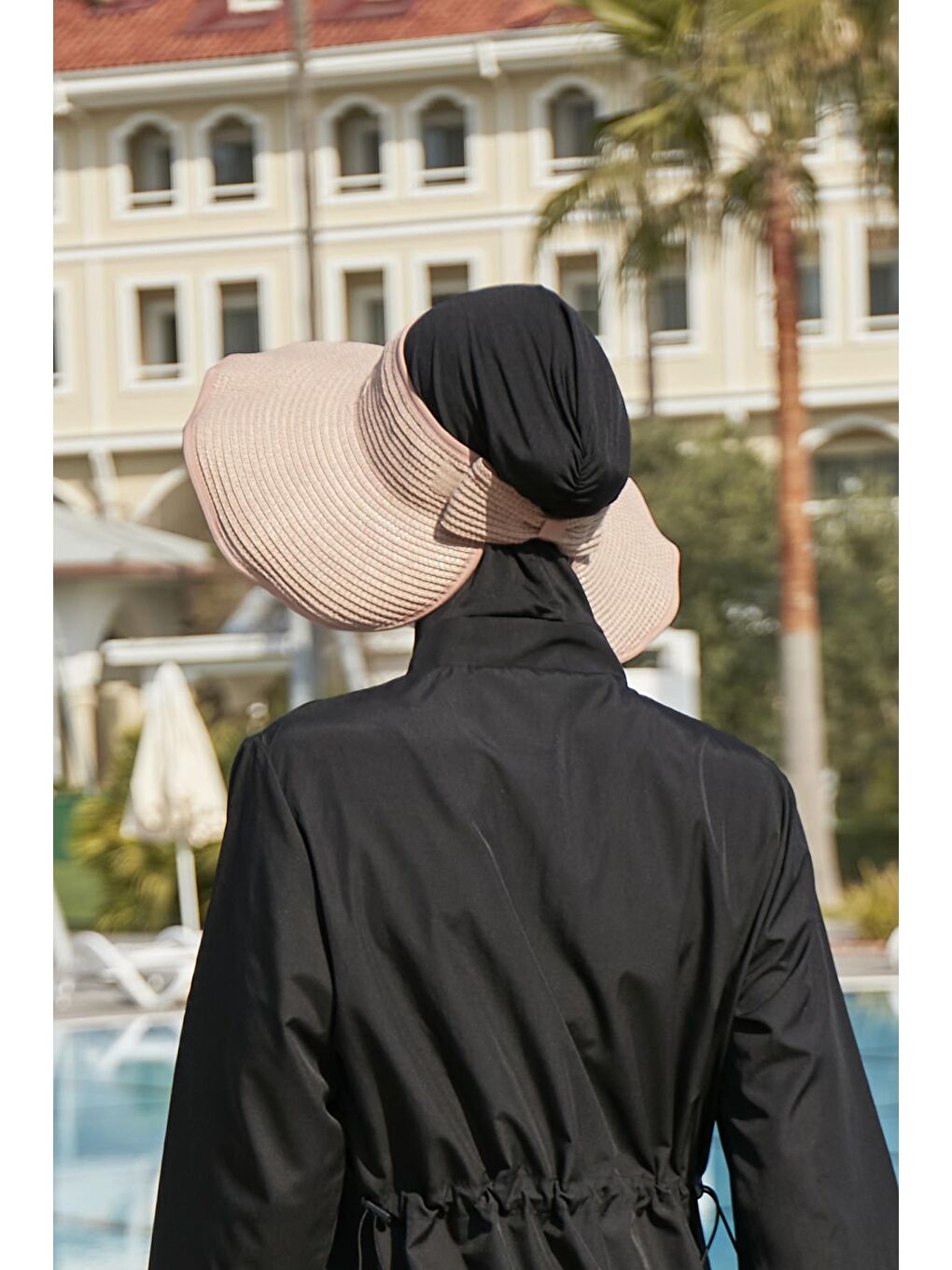 Pembe Fiyonklu Katlanabilir Vizör Hasır Şapka Güneş Koruyucu Siperlik RŞ-78 Pudra-1