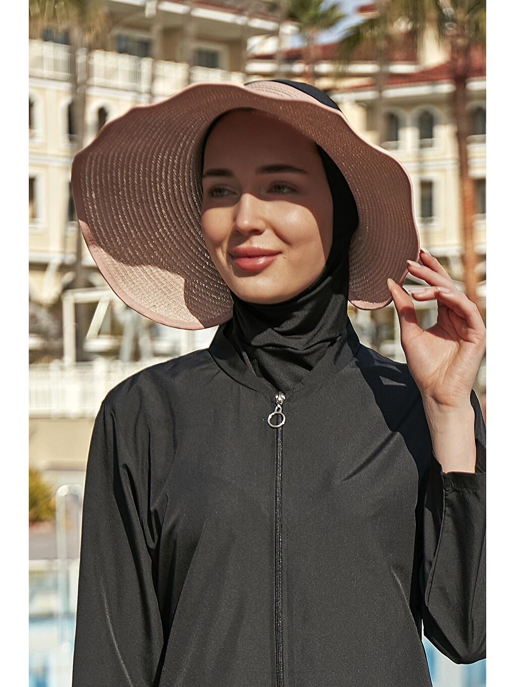 Pembe Fiyonklu Katlanabilir Vizör Hasır Şapka Güneş Koruyucu Siperlik RŞ-78 Pudra-2