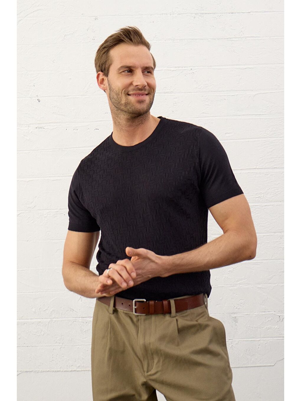 Danger Modelli Bisiklet Yaka Slim-Fit Yazlık Triko Tişört Siyah - 5