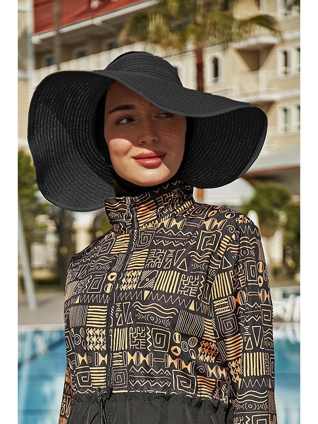 Fiyonklu Katlanabilir Vizör Hasır Şapka Güneş Koruyucu Siperlik RŞ-78 Siyah-1