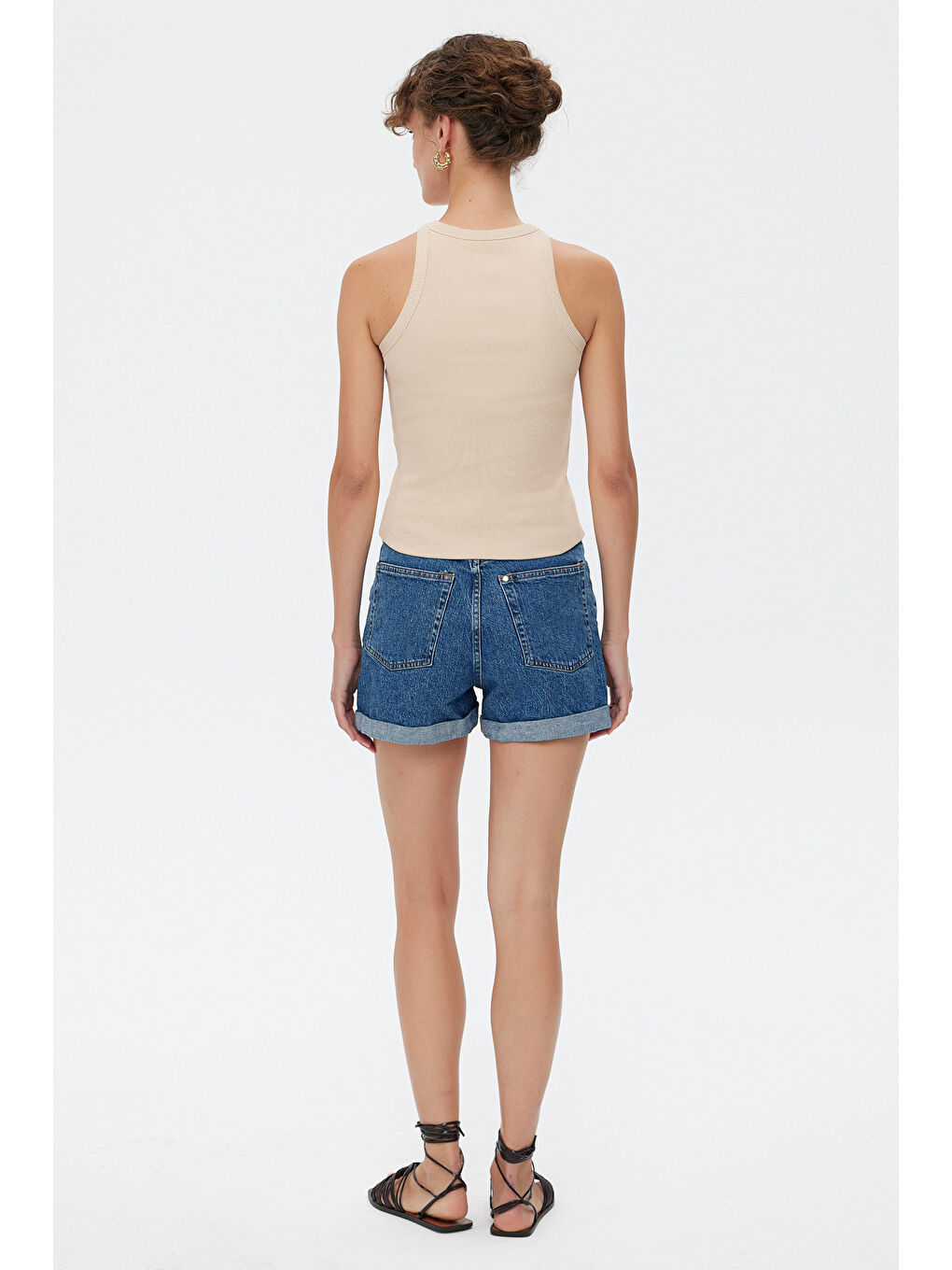 Bej Halter Yaka Pamuklu Kaşkorse Atlet-2