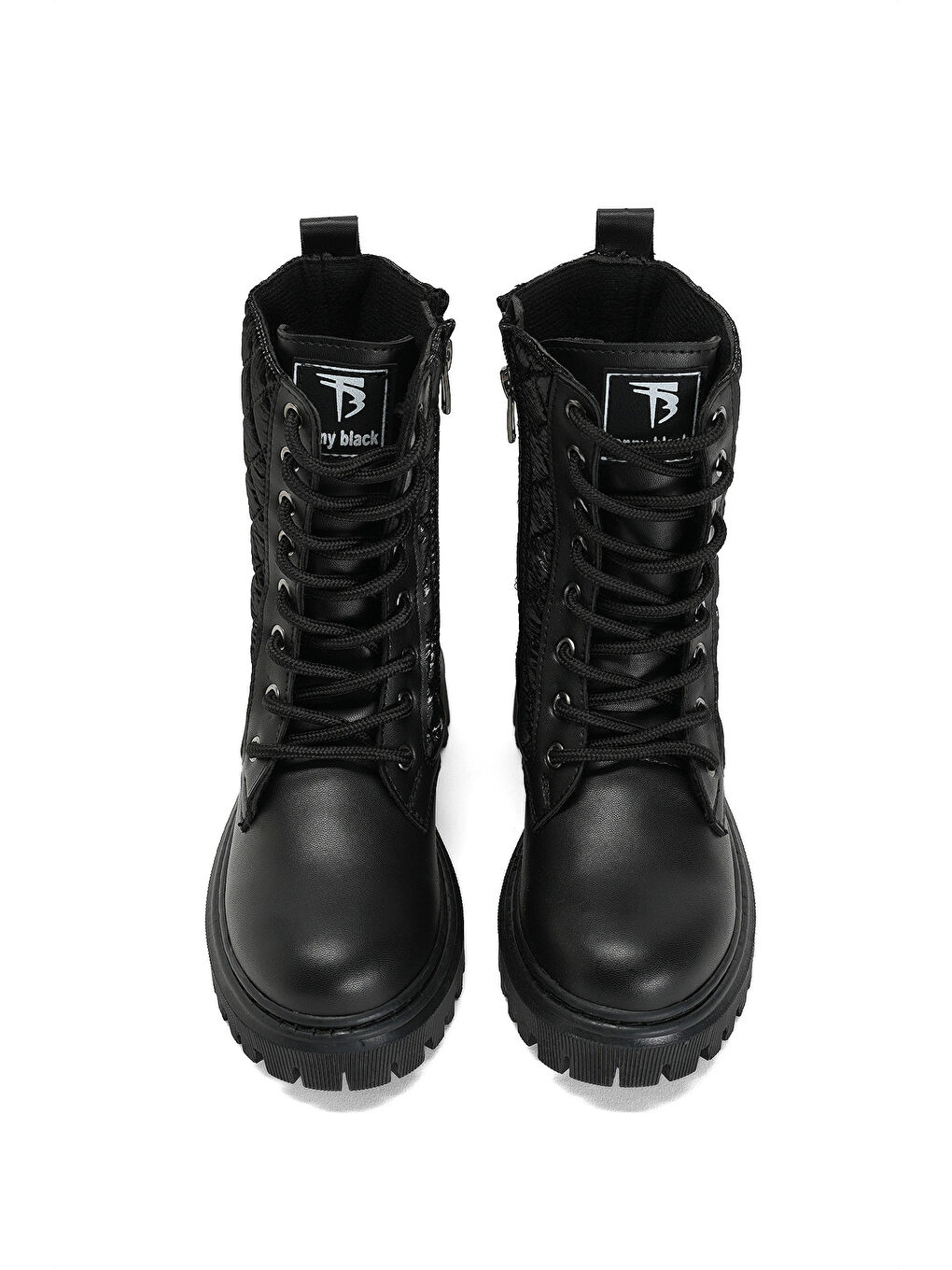 Kız Çocuk Siyah Cilt Termo Taban Kapitone Dikişli Bağcıklı ve Fermuarlı Uzun Bot-1