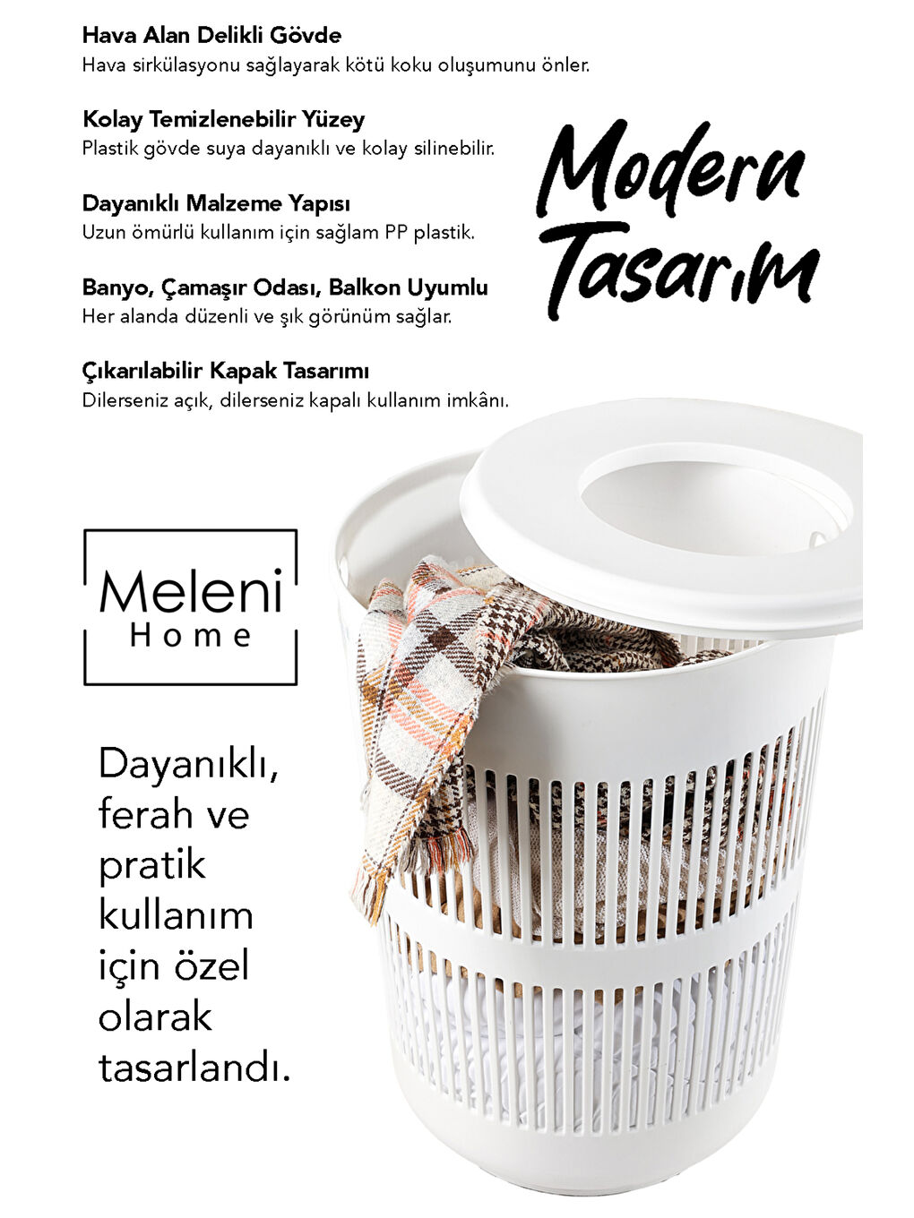 Beyaz Kapaklı Kirli Çamaşır Sepeti 60 l-2