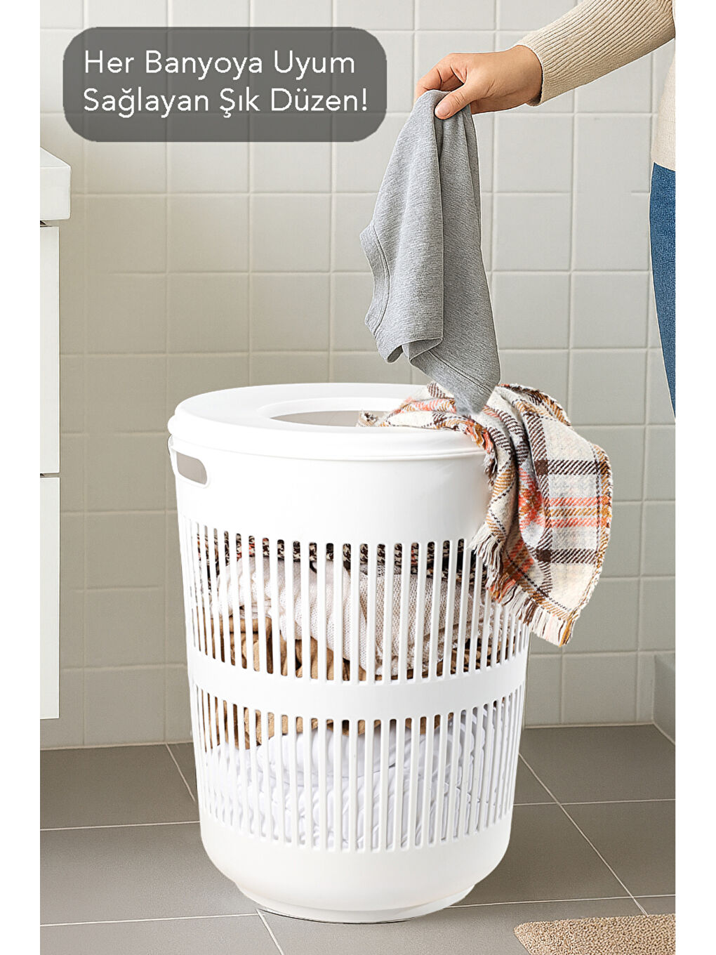 Beyaz Kapaklı Kirli Çamaşır Sepeti 60 l-3