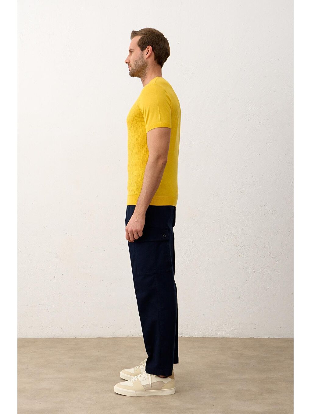 Danger Sari Modelli Bisiklet Yaka Slim-Fit Yazlık Triko Tişört Sarı - 5