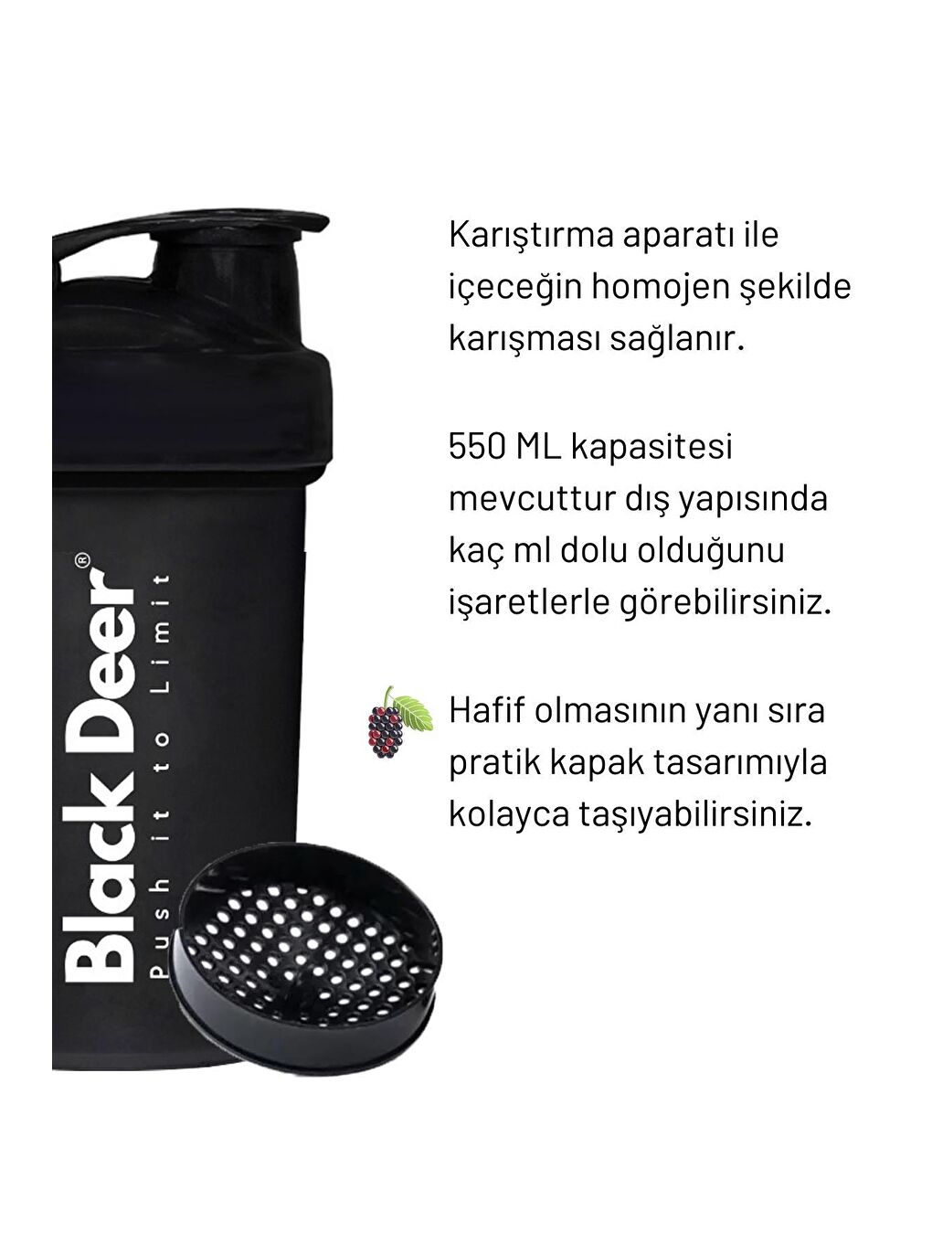 Black Deer Shaker Karıştırıcı Sporcu Protein Shaker  550 ml Siyah - 4