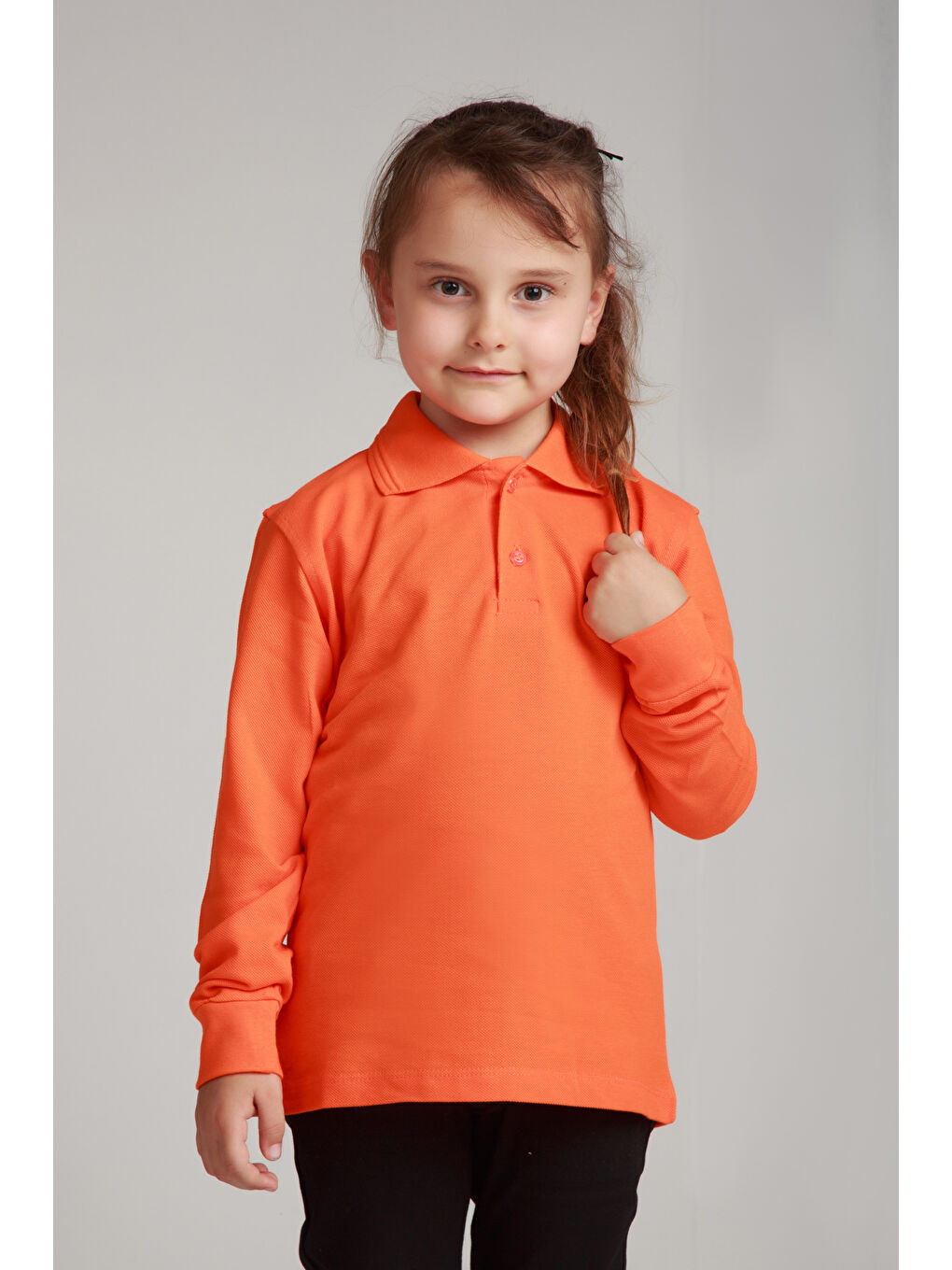 ajn Turuncu Kids Polo Yaka Basic Uzun Kollu Kız Çocuk - 4