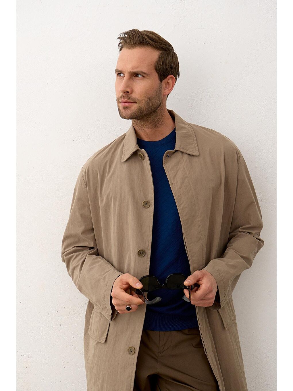 Erkek Çizgili Bisiklet Yaka Slim-Fit İnce Triko Tişört İndigo-5