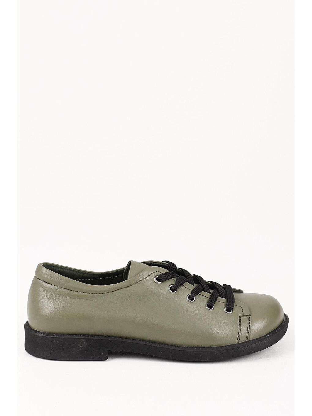 HAKİ  Hakiki Deri Yuvarlak Burun Kauçuk Taban Bağcıklı Kadın Günlük Ayakkabı 24242-3