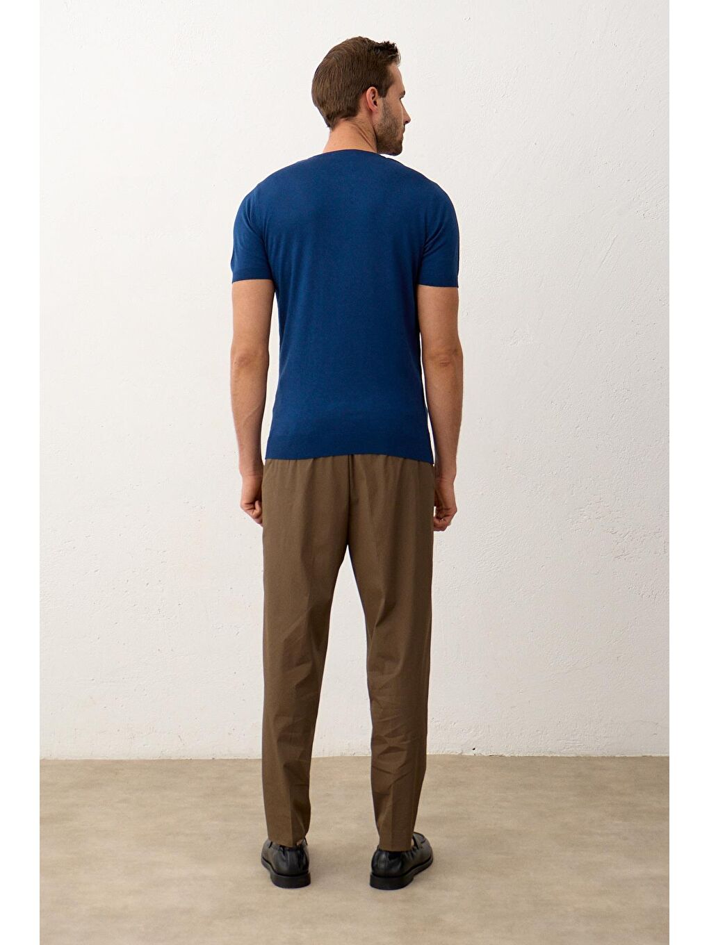 Erkek Çizgili Bisiklet Yaka Slim-Fit İnce Triko Tişört İndigo-6