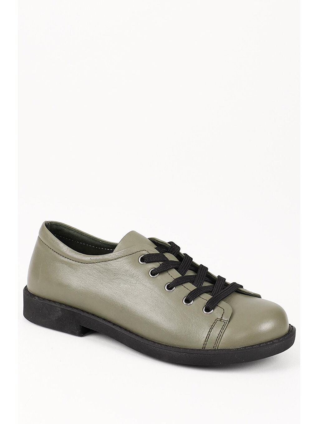 HAKİ  Hakiki Deri Yuvarlak Burun Kauçuk Taban Bağcıklı Kadın Günlük Ayakkabı 24242-4