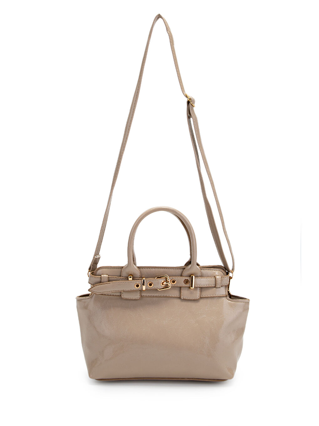 Bej Kemer Detaylı Suni Deri Kadın Çapraz Çanta Despina Vizon-1