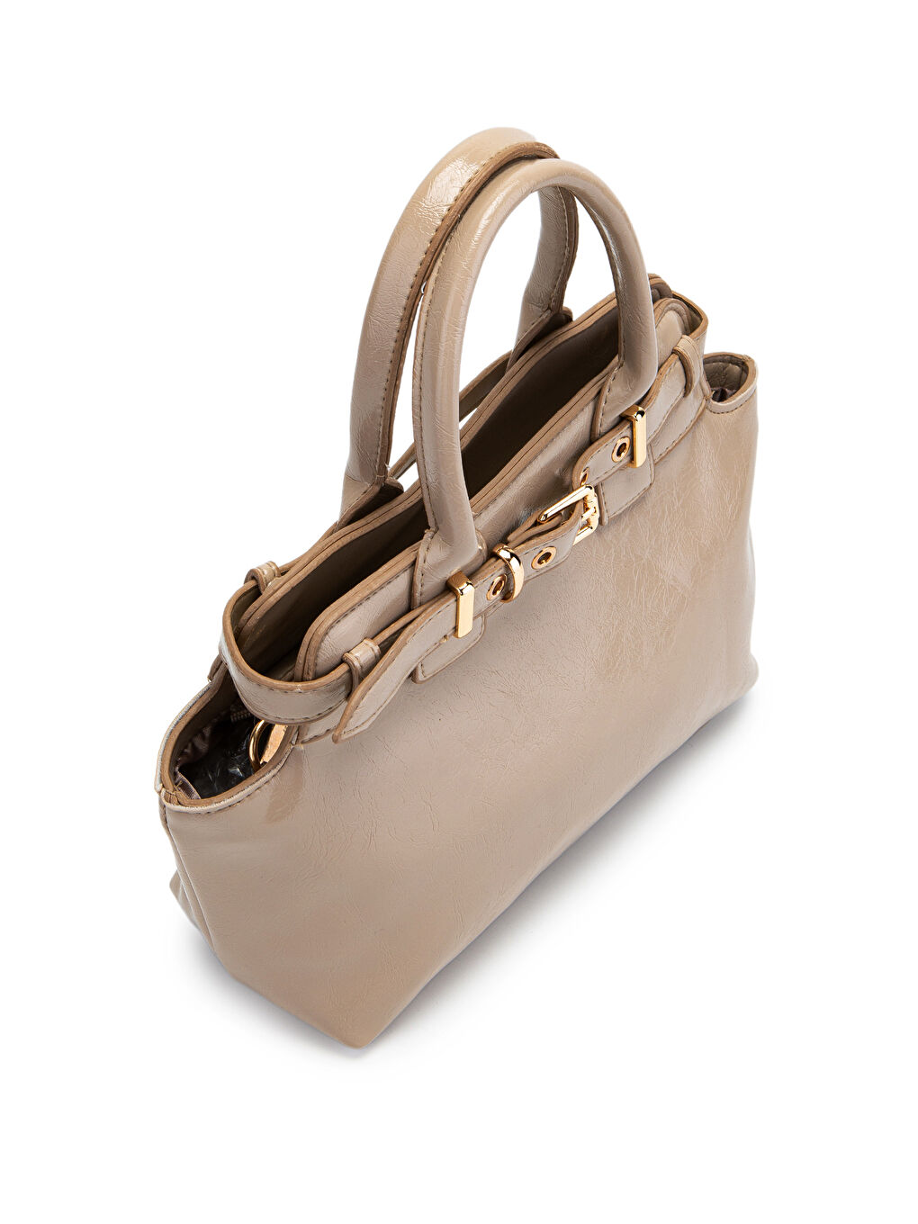 Bej Kemer Detaylı Suni Deri Kadın Çapraz Çanta Despina Vizon-3