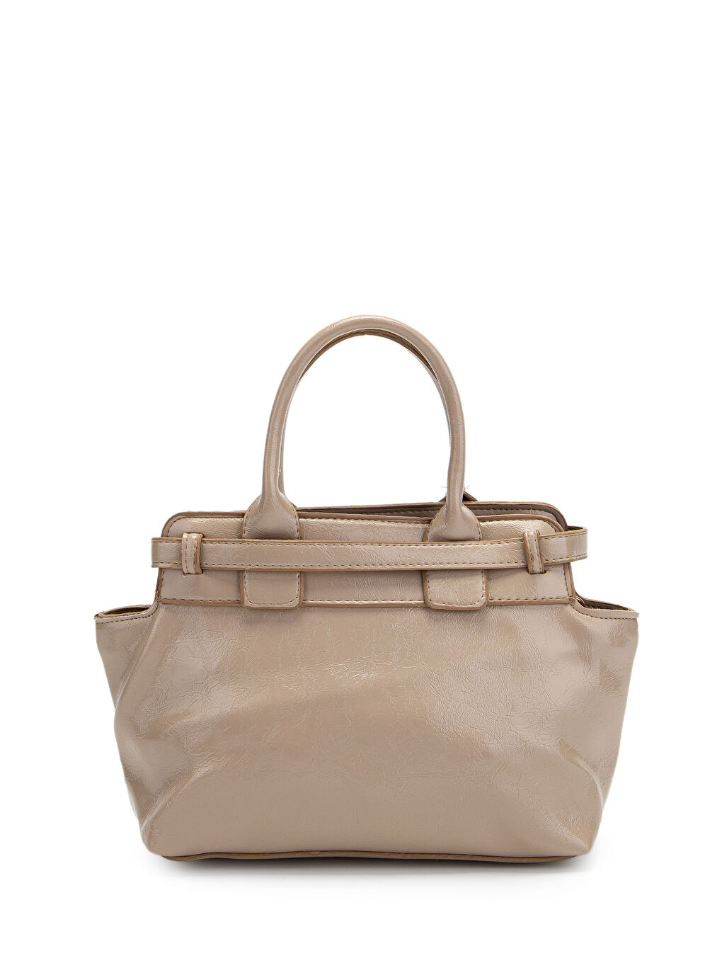 Bej Kemer Detaylı Suni Deri Kadın Çapraz Çanta Despina Vizon-4