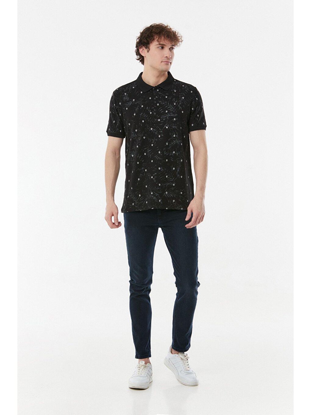 Siyah Baskılı Polo Yaka Tişört-2