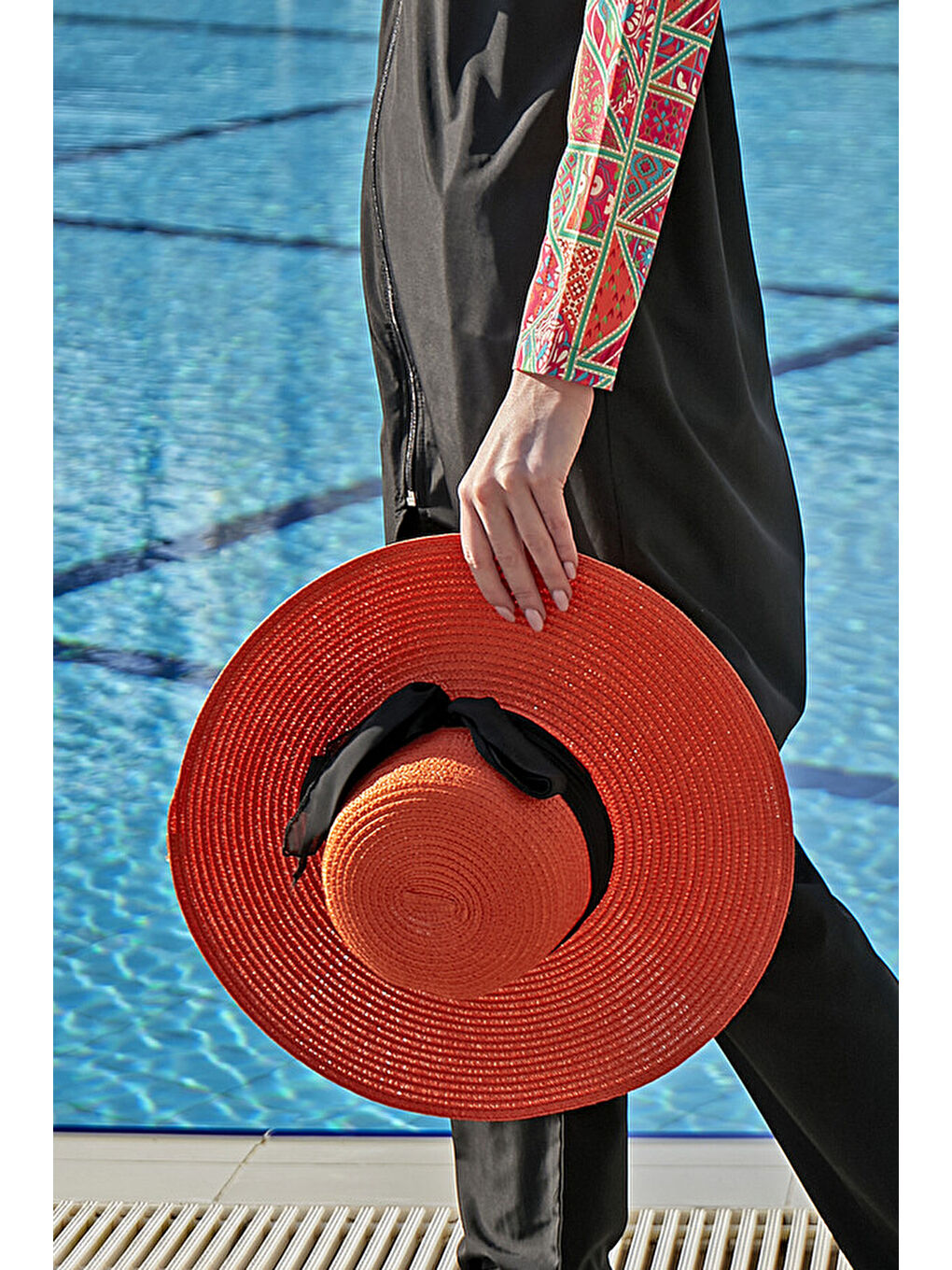 Kurdele Detaylı Hasır Şapka Turuncu RŞ-75-3