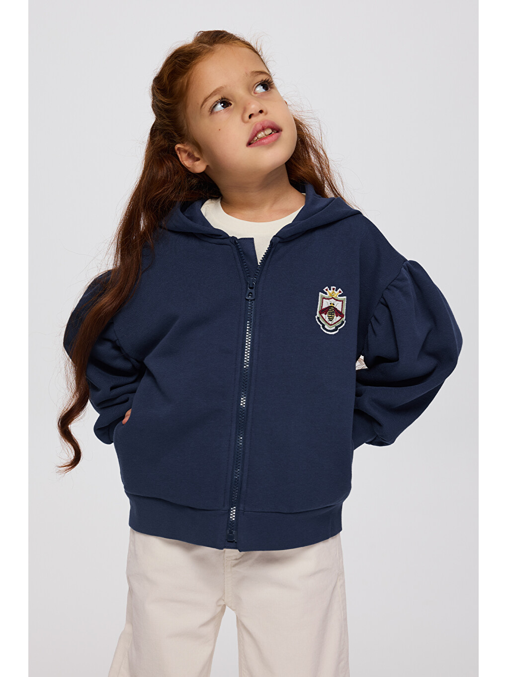 Kız Çocuk Fermuarlı Lacivert Sweatshirt-1