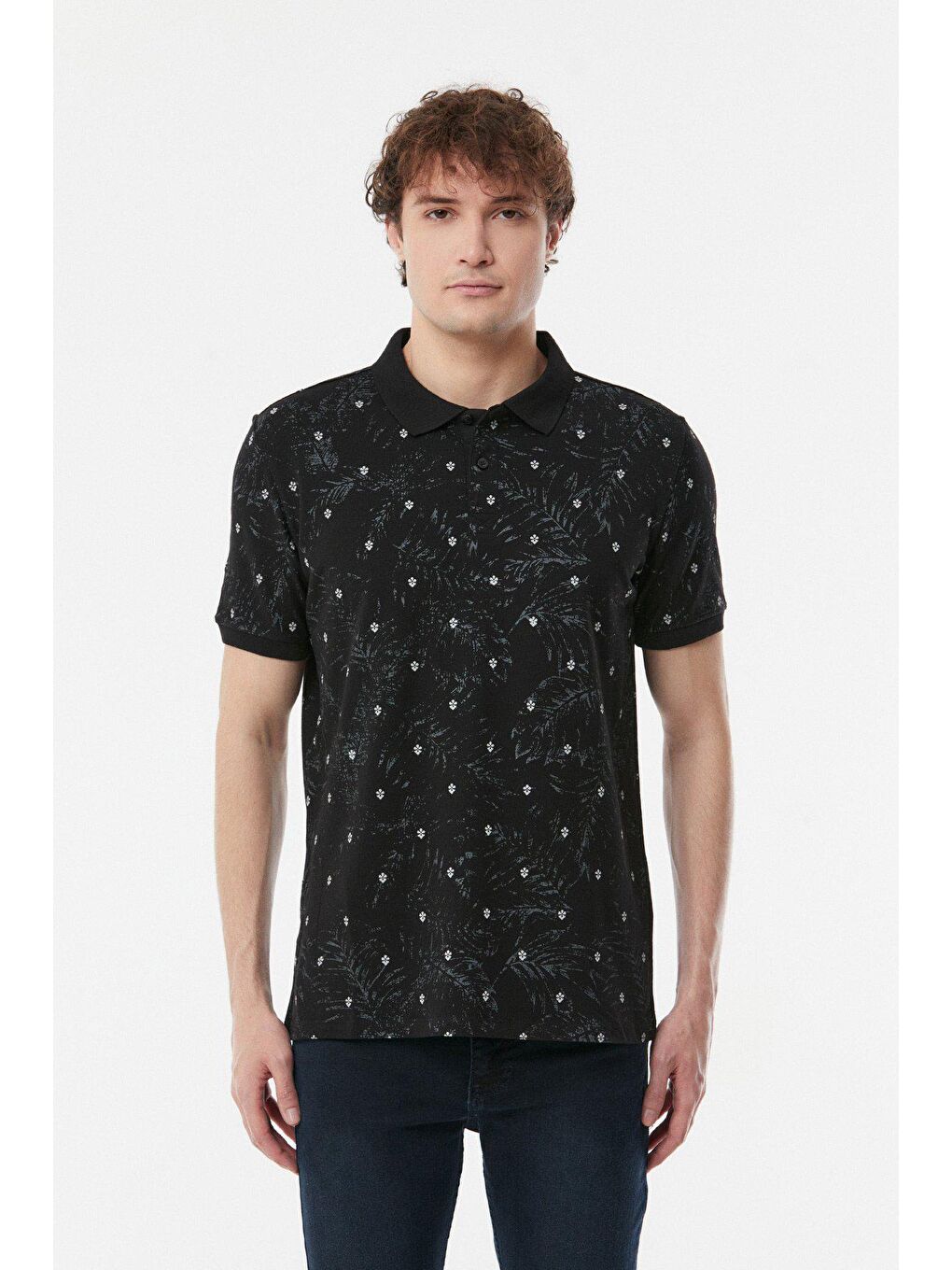 Siyah Baskılı Polo Yaka Tişört-4