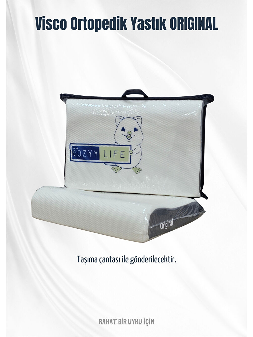 Beyaz Visco Ortopedik Yastık Original | Boyun Destekleyici | Taşıma Çantalı-6